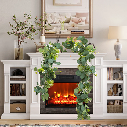 Merryhome 2Pcs 6Ft Artificial Eucalyptus Garland,Spring Garlands,Faux Eucalyptus Leaves Greenery Garland Vines for Table Wedding Centerpiece Arch Mantle Party Indoor Outdoor Decor,Green
