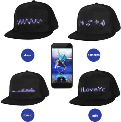 WHATOOK LED Display Cap Programmable Bluetooth App Controll Support Ios Phone System Glow DIY Edit Text Hat Baseball Cap for Outdoor Concert Carnival