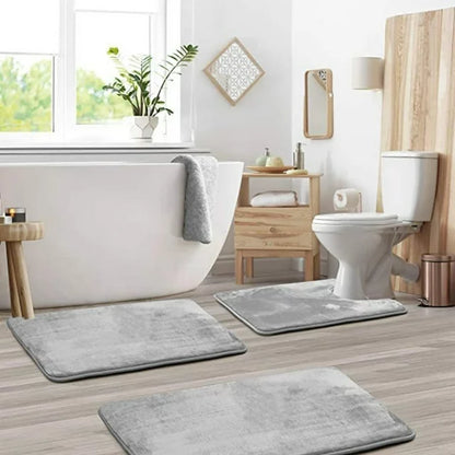 Memory Foam 3 PC Bathroom Rug Absorbent Bath Mat Set Small Large and Contour Rug