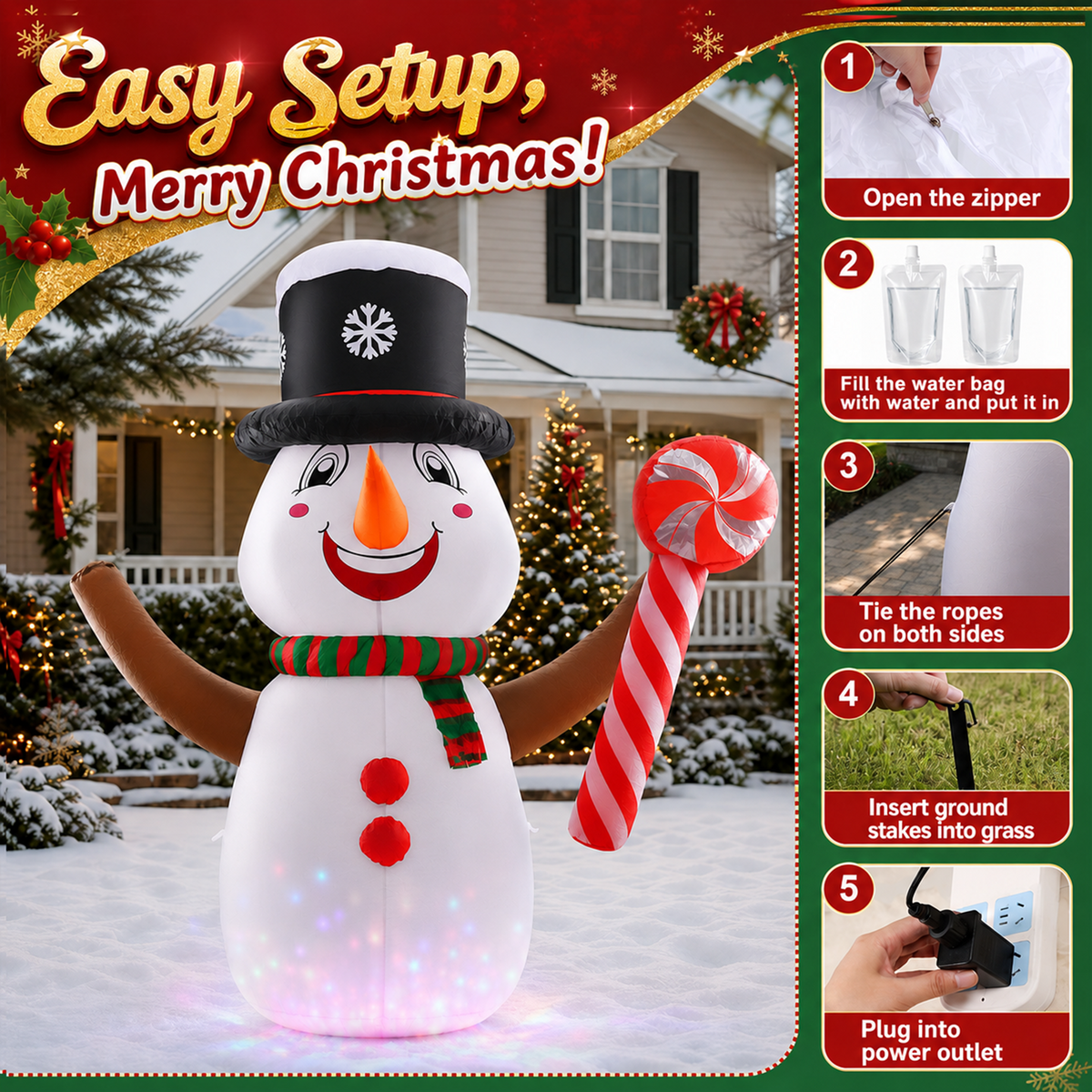6Ft Christmas Inflatables Snowman Outdoor Decorations, Blow up Snow Man Yard Decor Built-in Bright LED Light Wear Magic Hat, Holiday for Garden Patio Lawn Party Xmas Gifts
