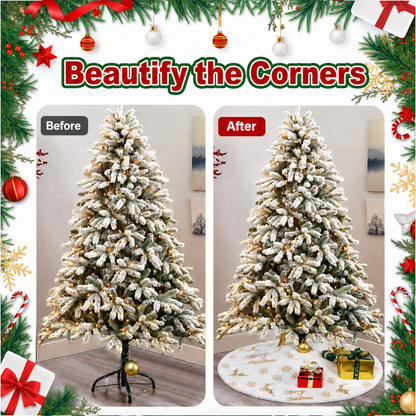 PUCACHI 48in Christmas Tree Skirt,White Faux Fur Christmas Tree Skirt with Gold Sequin Snowflakes & Deers,Large Plush Tree Skirts for Xmas Holiday Party Decorations