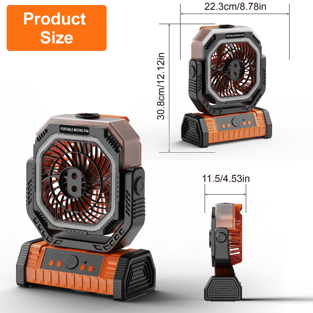 Merryhome 10000mAh Camping Misting Fan,Oscillating Camping Fan with Light,Rechargeable Fan with 9oz Water Tank,4 Speed & 4 Timer Settings Outdoor Fan for Camping（Orange）