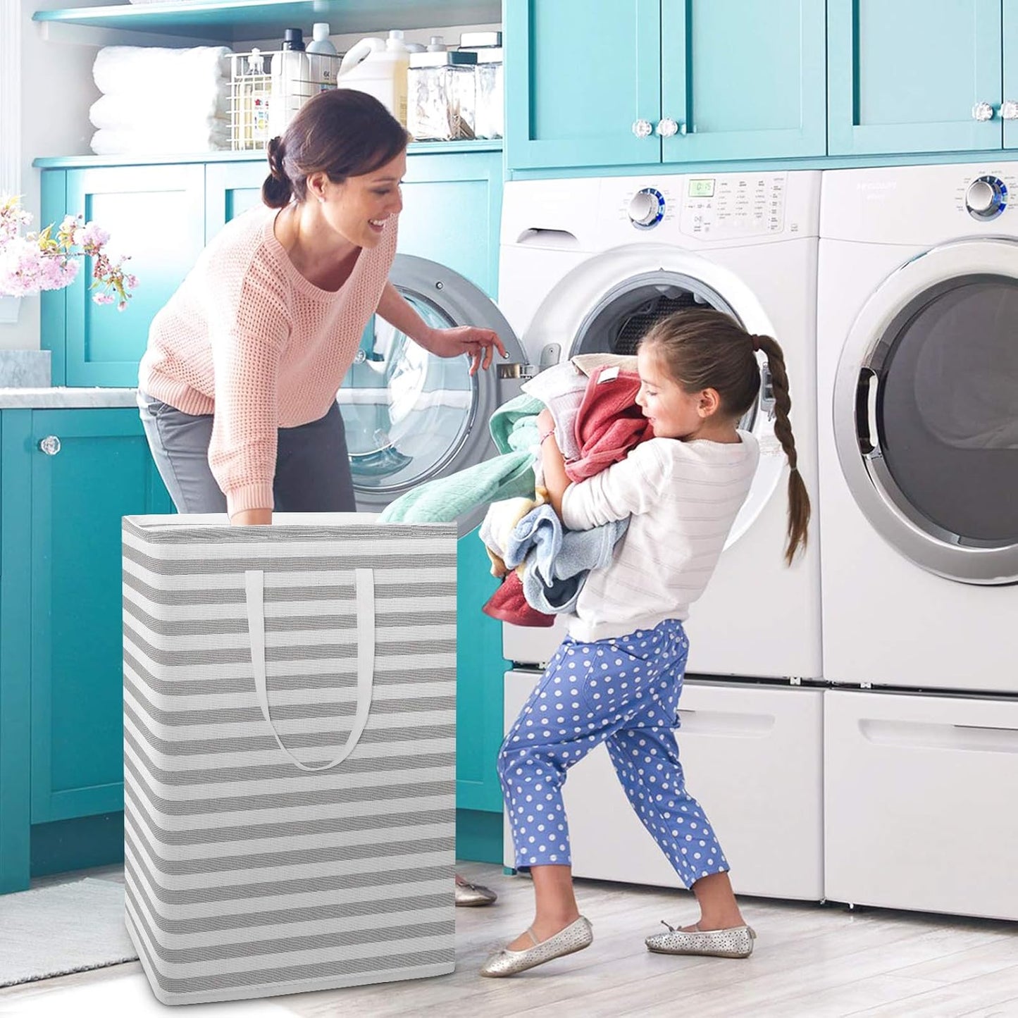 Collapsible Laundry Basket,2Pcs 75L Large Laundry Hamper,Freestanding Laundry Basket Hamper with Handles Waterproof Clothes Hamper Organizer for Easy Storage,Gradient Grey - 15.7*11.8*24.4in