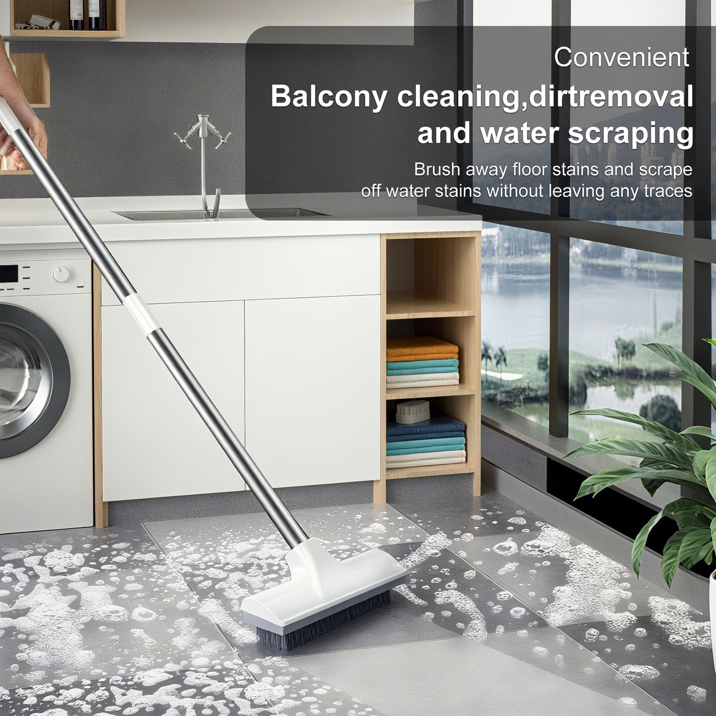 Tub Cleaner Brush with Long Handle,Floor Scrub Brush,Extendable and Adjustable - from 20.07 to 48.81in,Stiff Bristles Floor Scrubber for Cleaning Tile Shower Bathroom Carpet Deck