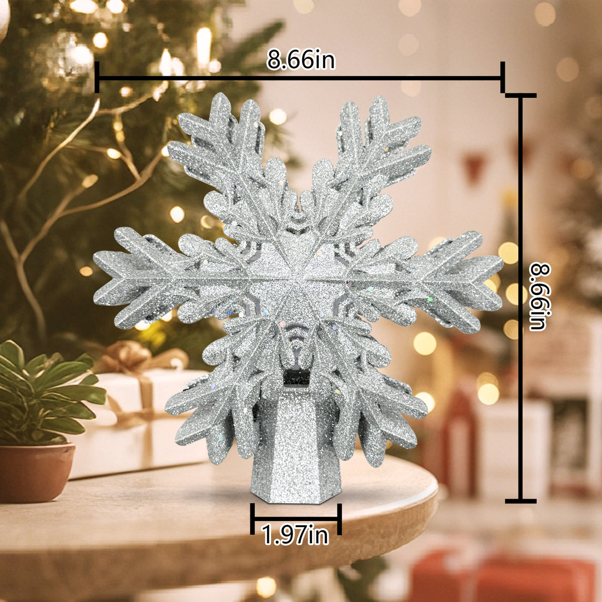 PUCACHI Silver Star Tree Topper with LED Rotating Star Projector Light for Indoor Outdoor Christmas Decoration