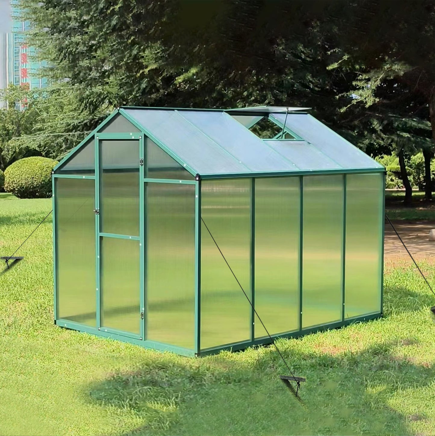 WHATOOK Gain height windproofaluminum greenhouse 6x8 FT Polycarbonate Greenhouse Raised Base and Anchor Aluminum Heavy Duty Walk-in Greenhouses for Outdoor Backyard in All Season