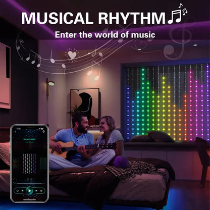 Merryhome Rgb Curtain Light 5.24x5.24ft, 256 Led Smart String Lights, Usb Powered, App & Remote Controlled, Wall Decor for Bedroom, Outdoor Holiday Christmas Gift