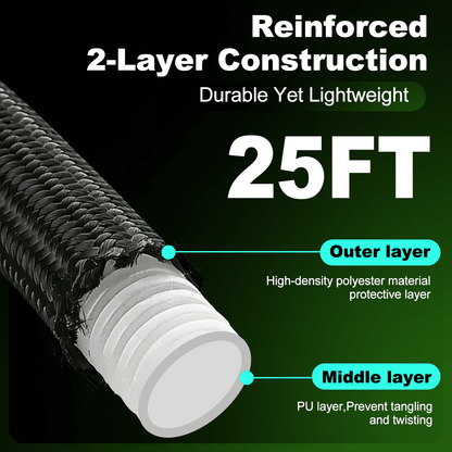 Garden Hose 25FT Non-Expandable Lightweight Water Hose with 10-Function Spray Nozzle, Kink-Free Leak-Proof Hose for Yard Lawn Garden Car Wash