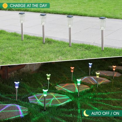 10 Pack Outdoor Solar Lights Solar Path Lights LED Waterproof Stainless Steel Driveway Lighting for Outdoor, Yard, Walkway, Sidewalk, Garden, Lawn (Colorful)