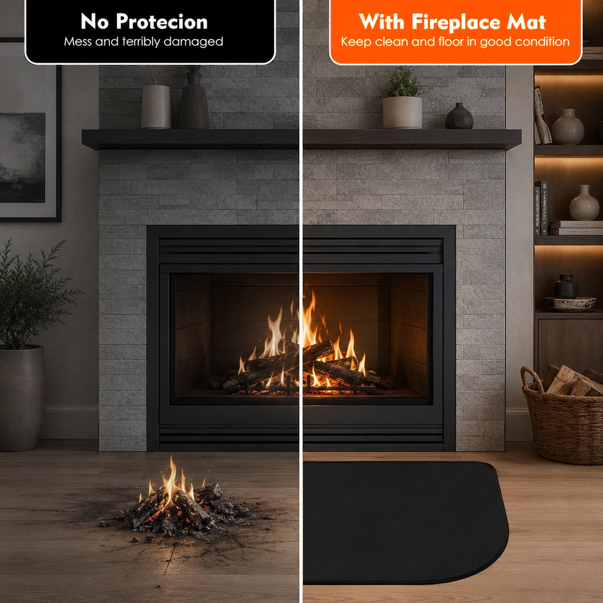 Henotian Fireproof Fireplace Mat 65x48 in Fire Resistant Hearth Rug for Wood Stove, Protect Floors Carpets Decks from Sparks Ashes and Heat
