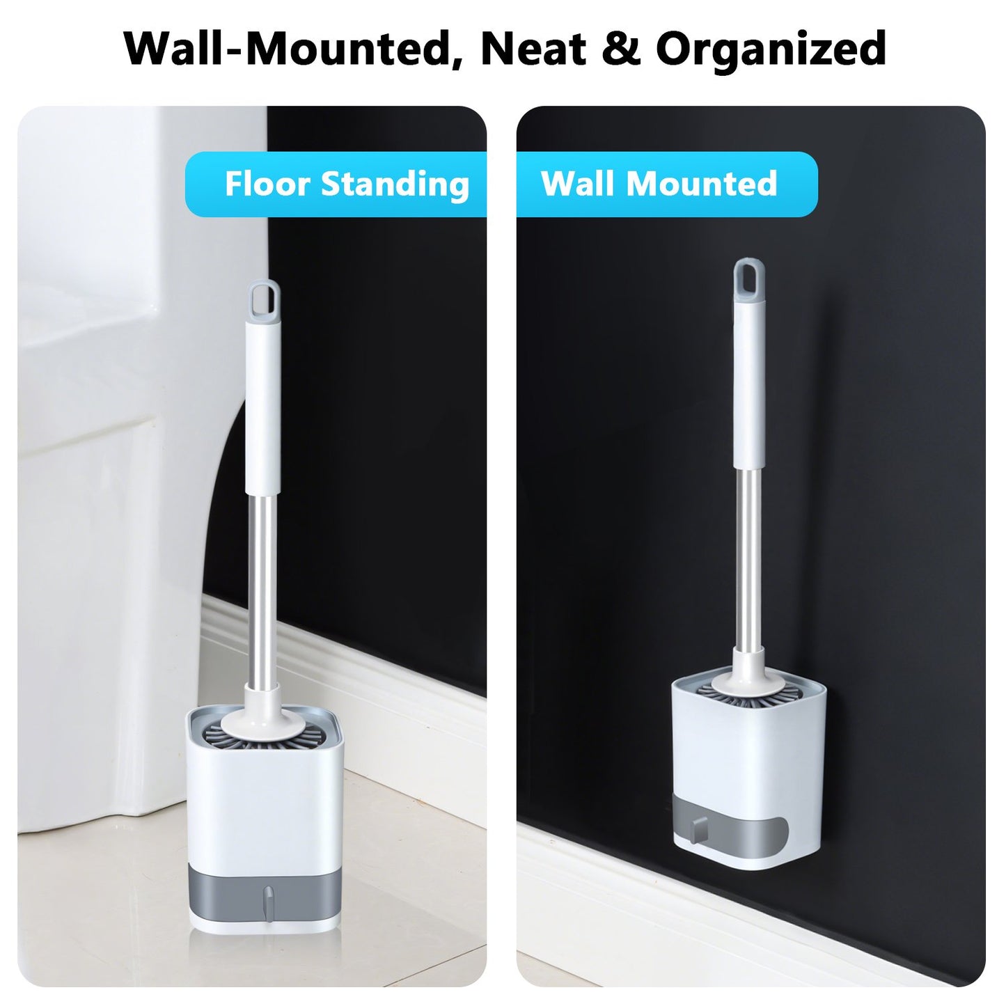 Toilet Brush with Wall Mount and Water Drawer – Long Handle Silicone Cleaner for Quick Dry Bathroom Cleaning