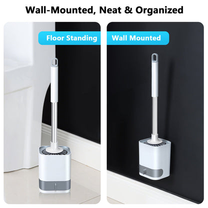 Toilet Brush with Wall Mount and Water Drawer – Long Handle Silicone Cleaner for Quick Dry Bathroom Cleaning