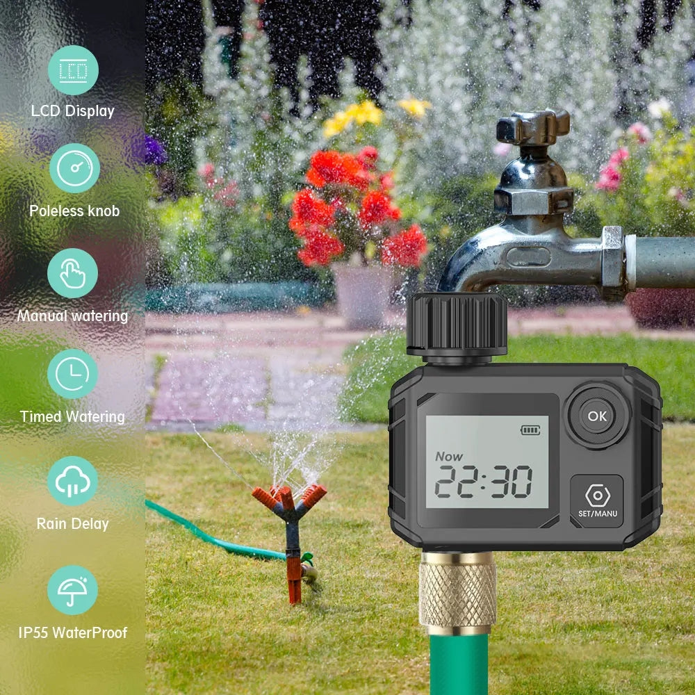 Sprinkler Timer, Outdoor Digital Water Timer for Garden Hose Faucet, Programmable Watering Irrigation Timer with Rain Delay/Automatic Watering Mode, Smart Watering System for Lawns and Yard