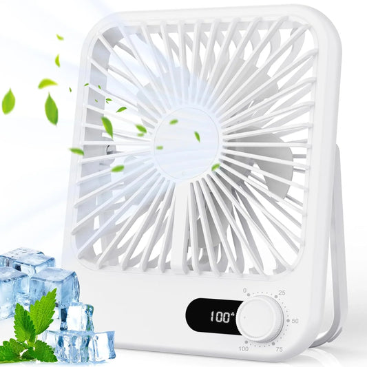 WHATOOK Desk Fan Portable Fan Rechargeable 2000mAh Personal Fan, Silent Small Table Fan Travel Fan for Sleeping with Display & 100-Speed, Desktop Fan for Bedroom Office Camping-White