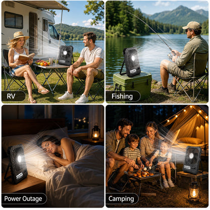 Portable Fan, Camping Fan, 20000mAh 18-85H Rechargeable Ultra Thin Foldable with Built-in Power Bank, Hook for Outdoor Camping Tent RV Travel (Black)