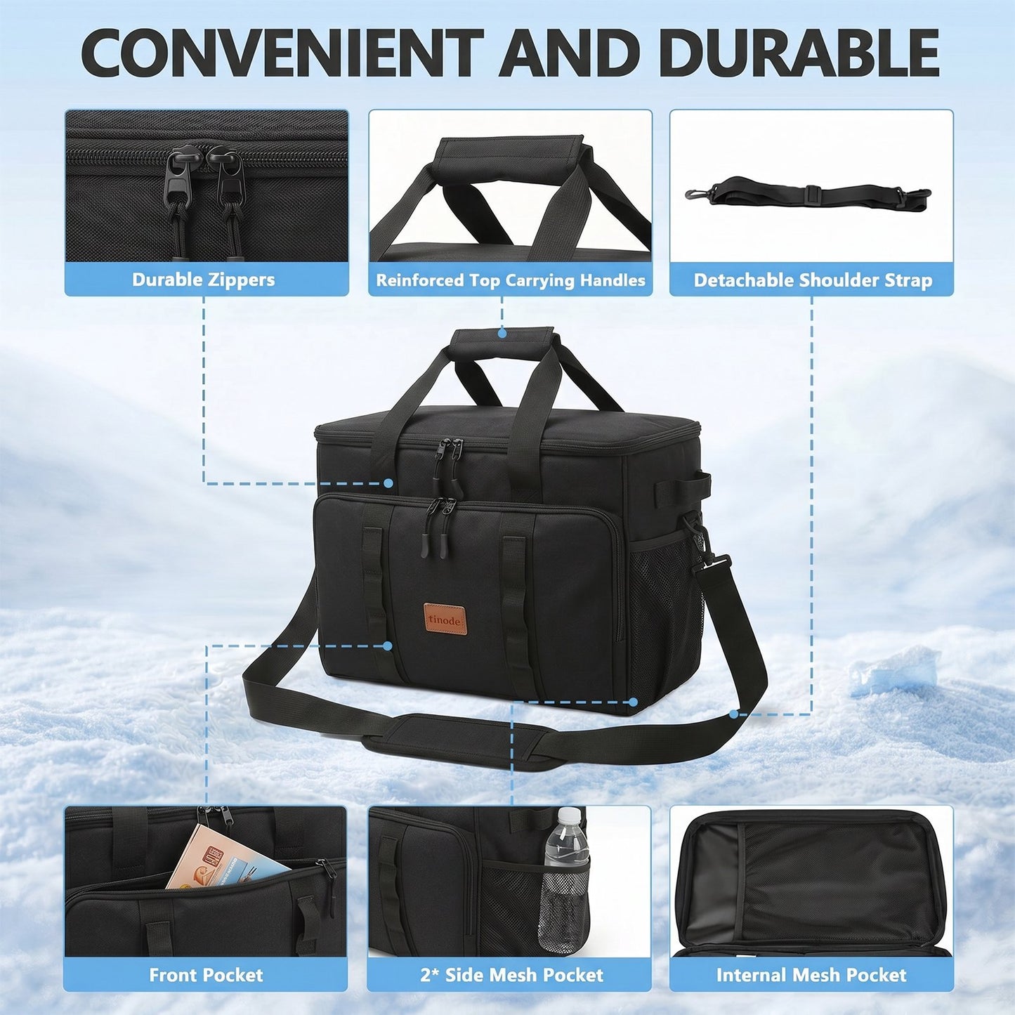 Merryhome 60 Can Collapsible Soft Sided Cooler Bag, Leakproof Insulated Portable Cooler for Beach, Camping, Travel, Picnic and Grocery, Black
