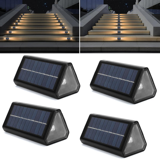 PUCACHI 4-Pack Warm White LED Solar Step Lights, Outdoor Waterproof IP68, Auto on/off, Suitable for Steps, Stairs, Patio, Porch, Front Door, Sidewalk, Deck Decoration