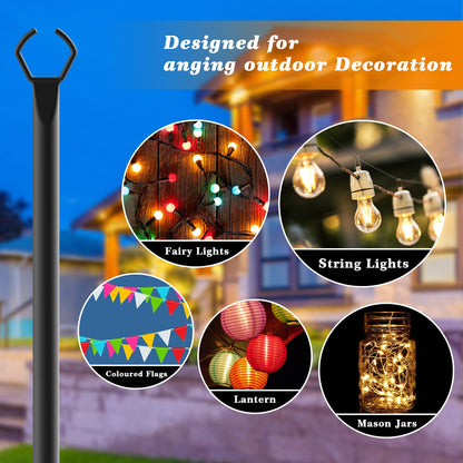 PUCACHI 2 Pack Outdoor LED String Light Pole, 10ft High Patio Lighting Bracket, Outdoor Light Pole with Fork, Metal Pole Bracket for Patio Deck Backyard