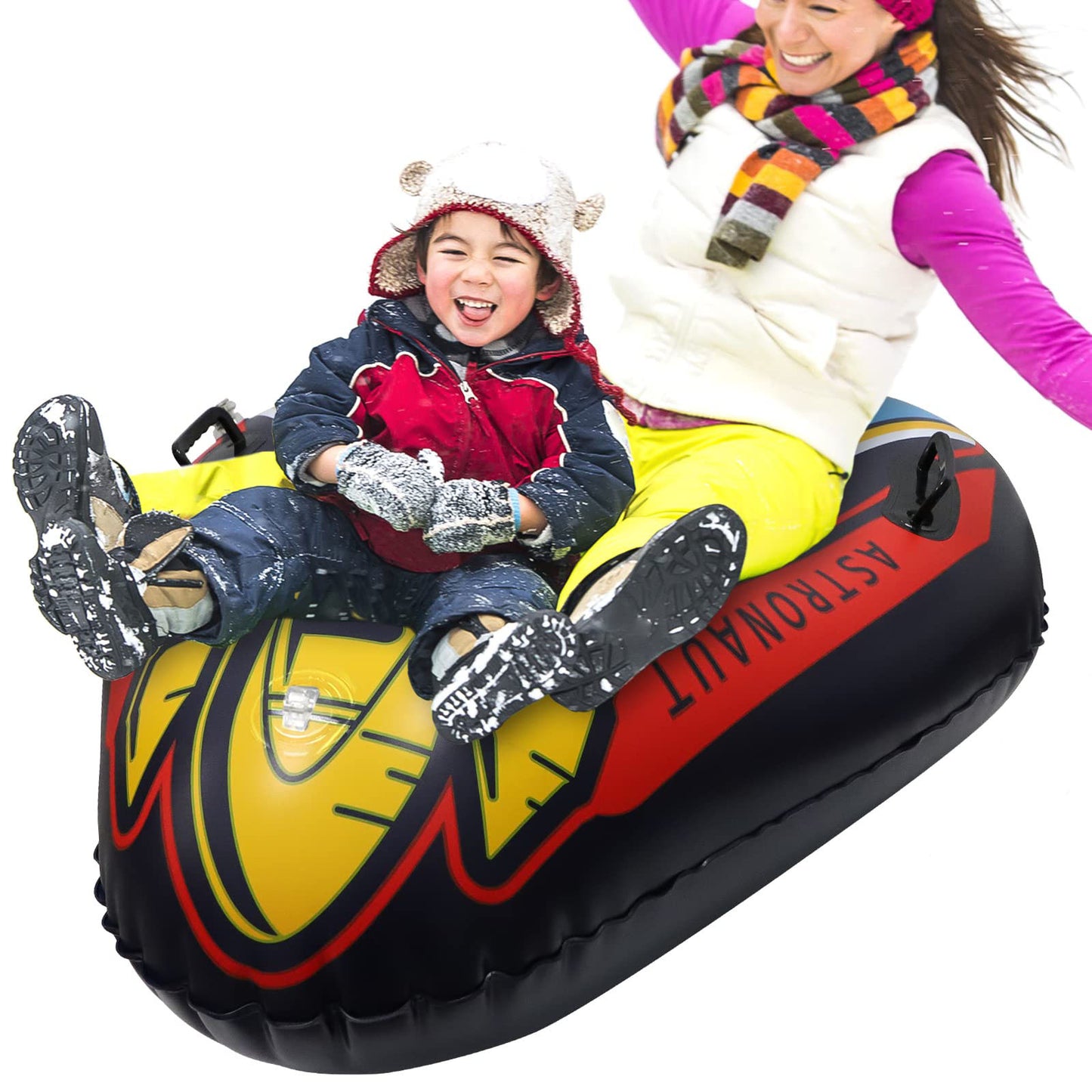 WHATOOK 47 Inch 1-Pack Inflatable Snow Sled for Kids and Adults, Thick and Durable Hard Bottom Snow Sled with Handle, Winter Outdoor Sports Toys for Boys Girls Family Activities