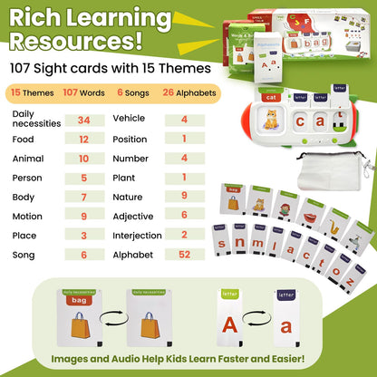 WHATOOK Audiobook Flashcards, Phonics Flashcards, Montessori Toys, Educational Speech Therapy Toys, Interactive Spelling Toys, CVC Word Spelling Games, Sight Word Games, For Kindergarteners Ages 3-8