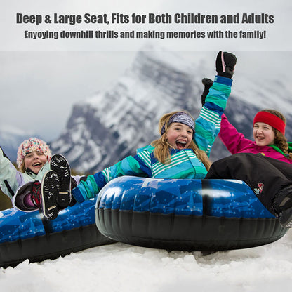 WHATOOK 47-Inch 1-Pack Inflatable Sled for Kids and Adults, Thick and Durable Hard Bottom Sled with Handle, Winter Outdoor Sports Toys for Boys and Girls Family Activities (Snowflake Model)