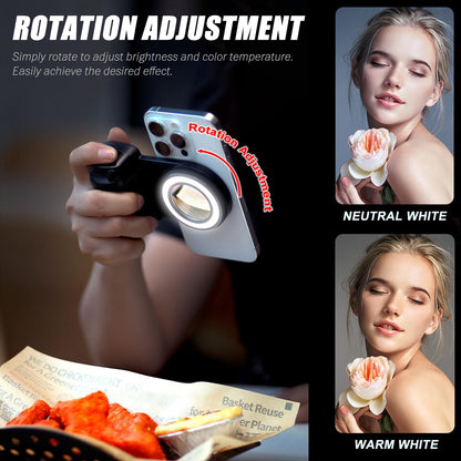 PUCACHI Magnetic Selfie Ring Light with Bluetooth Remote - Rechargeable Snap Grip Handle for iPhone, Smartphone Video/Photo Shooting Accessory