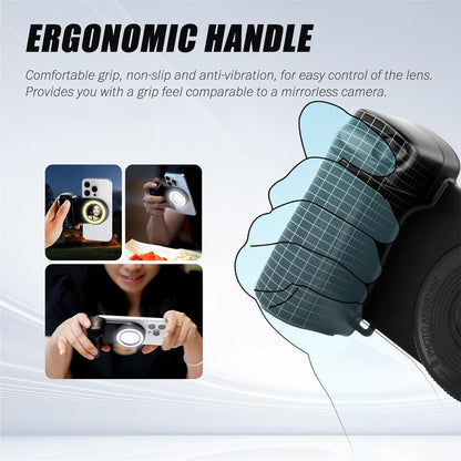 PUCACHI Magnetic Selfie Ring Light with Bluetooth Remote - Rechargeable Snap Grip Handle for iPhone, Smartphone Video/Photo Shooting Accessory