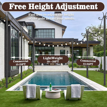 10-foot Outdoor Light Pole (2-Pack) - with Fork Bracket for String Lights, Patio and Deck, Weather Resistant and Height Adjustable - Easy to Install