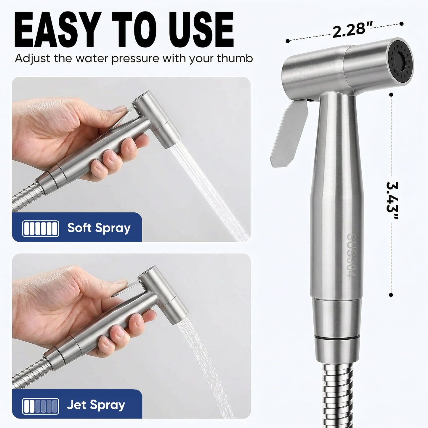 Merryhome Handheld Bidet Sprayer for Toilet, Stainless Steel Bidet Attachment with Adjustable Pressure, Cloth Diaper Sprayer and Feminine Wash