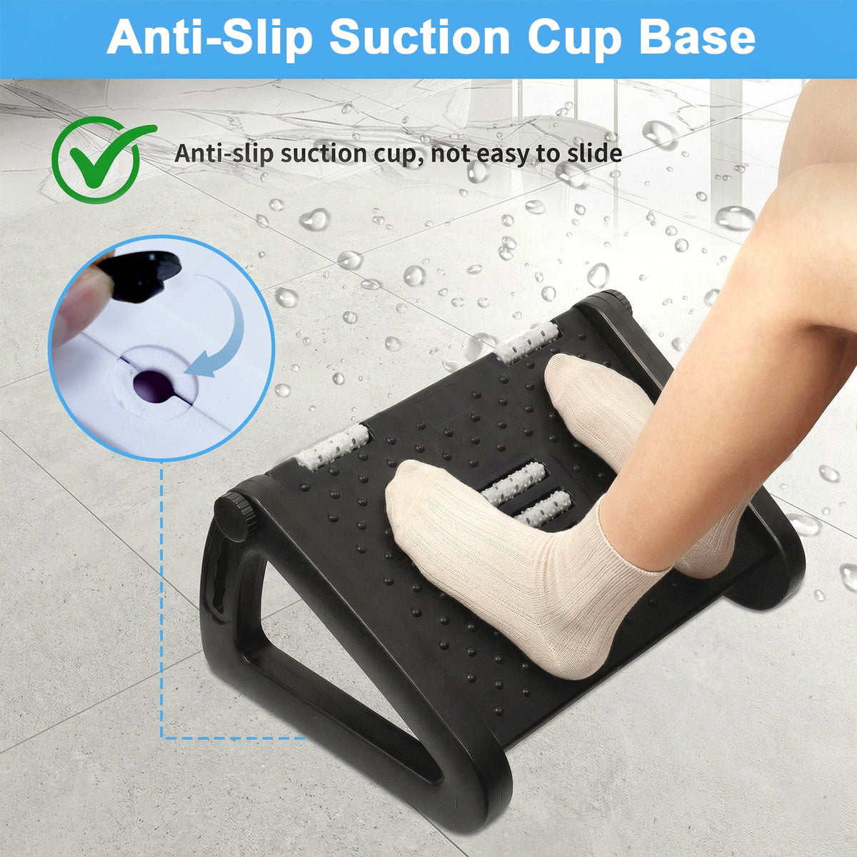Merryhome Foot Rest Under Desk with 6 Adjustable Heights, Ergonomic Under Desk Footrest with Massage Rollers and Textured Surface for Office, Home and Travel, Black
