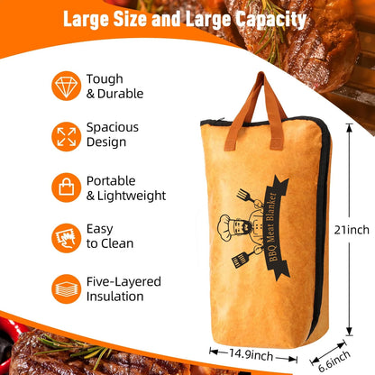 PUCACHI BBQ Blanket for Resting Meat, 21" Reusable BBQ Blanket for Beef, Pork, Turkey, Outdoor Grill & Smoker, Fathers Day Gifts