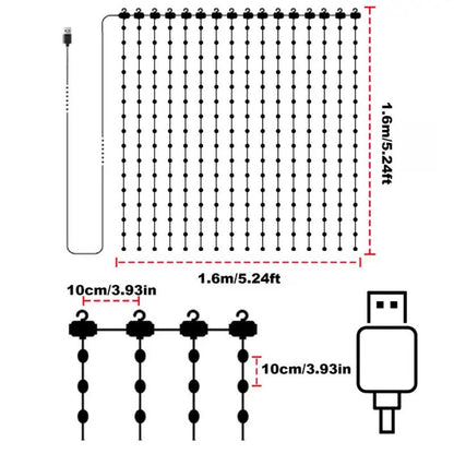 Merryhome Rgb Curtain Light 5.24x5.24ft, 256 Led Smart String Lights, Usb Powered, App & Remote Controlled, Wall Decor for Bedroom, Outdoor Holiday Christmas Gift
