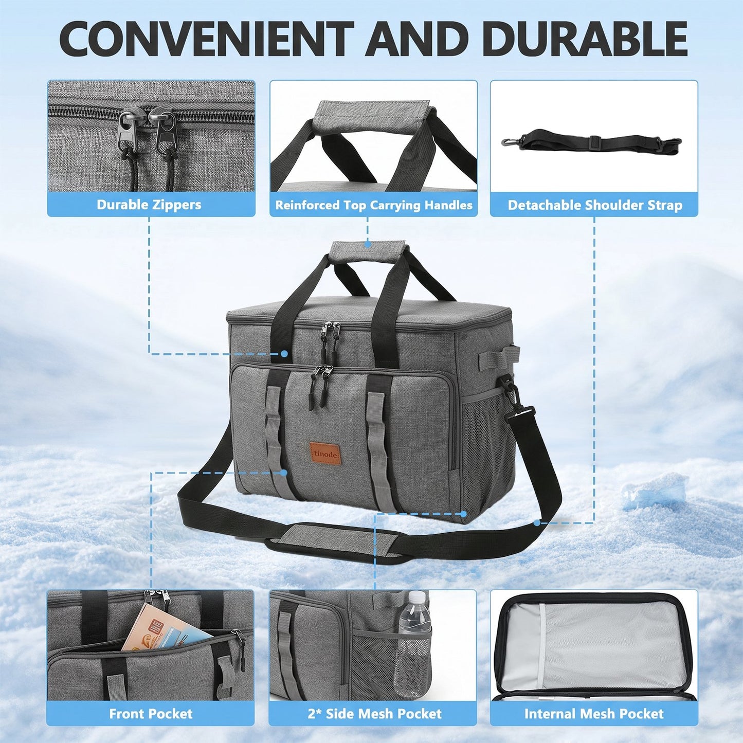 Merryhome 60 Can Collapsible Soft Sided Cooler Bag, Leakproof Insulated Portable Cooler for Beach, Camping, Travel, Picnic and Grocery, Gray