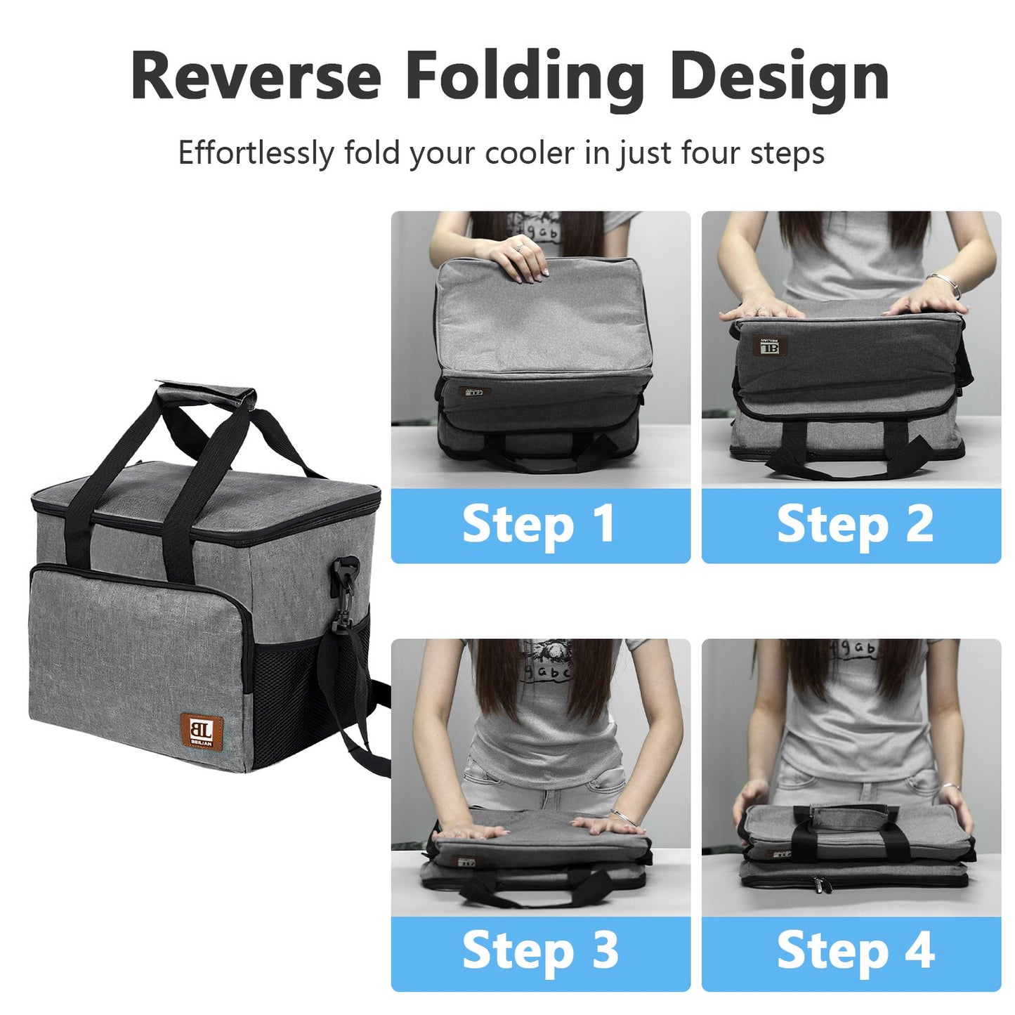 Merryhome 45‑Can Collapsible Soft Cooler Bag – 29 Qt Leak‑Proof Insulated Ice Chest for Camping, Beach, Road Trip, Picnic & Grocery Travel Bag (Gray)