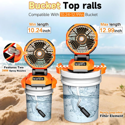 Portable Misting Fan - 30000mAh Battery Powered, 4-Speed Cooling Fan with Adjustable Spray, 120° Oscillation for Camping, Patio, Adjustable Base for 10-13in Water Tank(No Bucket Included)