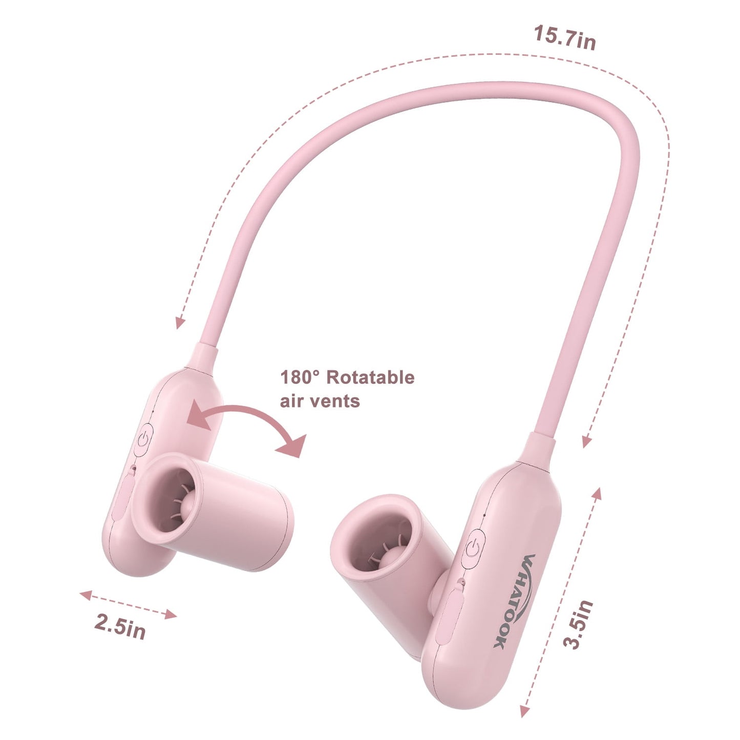 SPORTS JOY 3 Speed Portable Neck Fan, 4000mAh Hands Free Fan, Any Bend and 180° Twin-Turbo Rotation, USB Rechargeable Wearable Bladeless Fan for Sport, Student, Traveling (Pink)