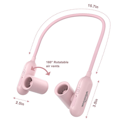 SPORTS JOY 3 Speed Portable Neck Fan, 4000mAh Hands Free Fan, Any Bend and 180° Twin-Turbo Rotation, USB Rechargeable Wearable Bladeless Fan for Sport, Student, Traveling (Pink)