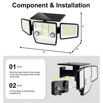 4pcs Solar Lights Outdoor - 248 LED 3000LM Waterproof Motion Sensor Security Lights with Wireless Remote Flood Lights for Patio Garage Yard Entryways