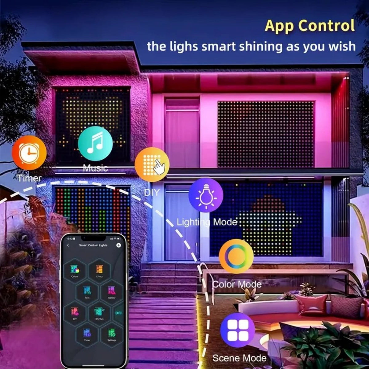 Merryhome RGB Curtain Lights 1m x 1m, App Controlled Music Sync LED String Lights, Waterproof Indoor Outdoor Decor for Bedroom Party Wedding Halloween Christmas Yard, Gift Box Included