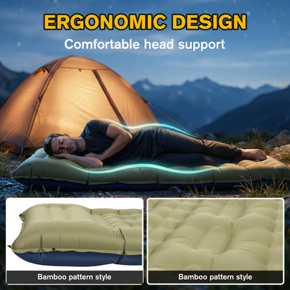Merryhome Sleeping Mat for Camping,6" Extra-Thick Reinforced Sleeping Pad with Pillows & Built-in Foot Pump,Ultralight Self Inflating Air Mattress Mat for Tent Hiking Essentials Gear（Single,Green）
