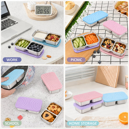 Merryhome 3 Pack Stainless Steel Snack Containers,Stackable & Leak-Proof Metal Food Containers with Lid,Salad Dressing Container for Fridge Fruit Container Airtight Crisper Box,Dishwasher Safe