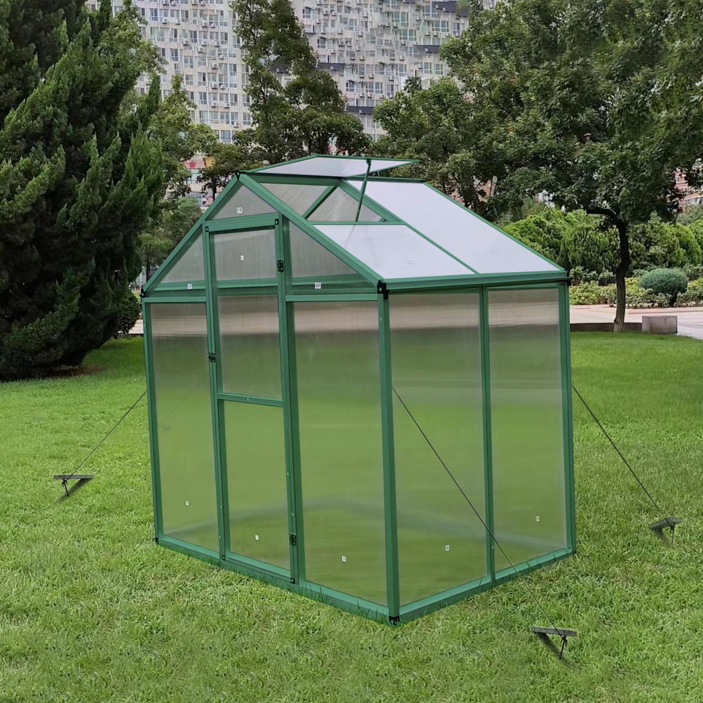 WHATOOK Gain height windproofaluminum greenhouse 6x4 FT Polycarbonate Greenhouse Raised Base and Anchor Aluminum Heavy Duty Walk-in Greenhouses for Outdoor Backyard in All Season