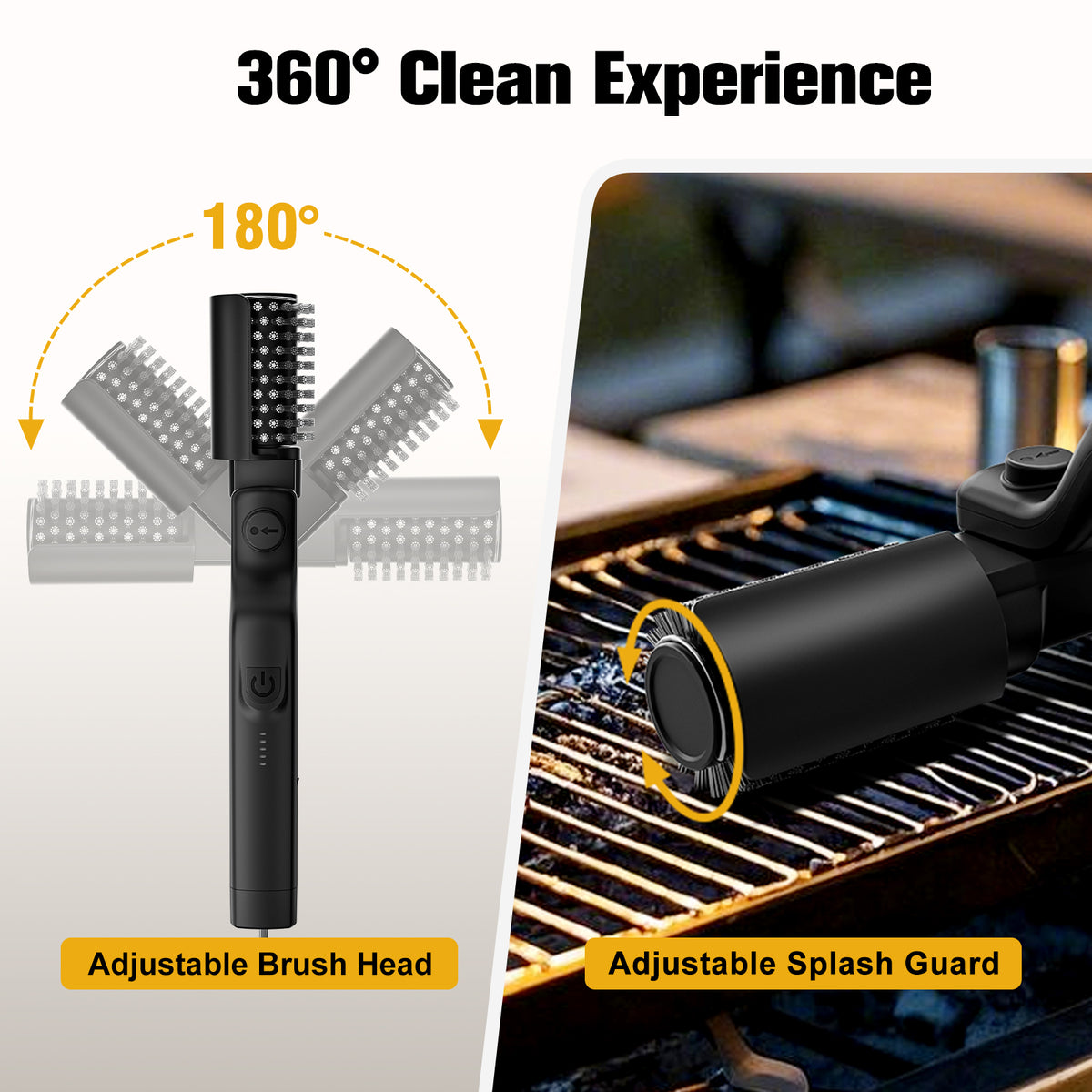 Merryhome Electric Grill Brush,3-Speed Settings Cordless BBQ Grill Brush,180° Adjustable Head,90 Mins Grill Cleaner for BBQ Grates,Griddles & Smokers,No Bristle Shedding Father's Day Gift