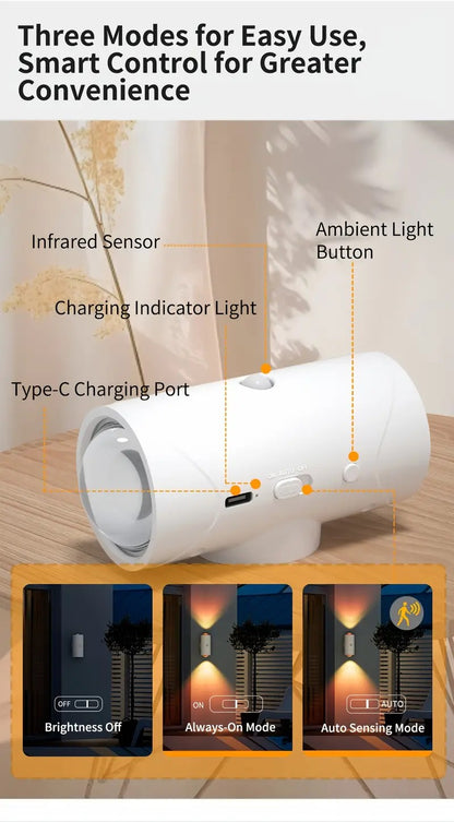PUCACHI 2-Pack Rechargeable LED Night Light with Motion Sensor, RGB Color Changing & Dimmable Ambient Wall Light for Bedroom, Living Room, Hallway (7 Colors, Wireless, USB-C)