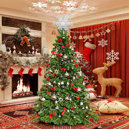 PUCACHI Silver Star Tree Topper with LED Rotating Star Projector Light for Indoor Outdoor Christmas Decoration