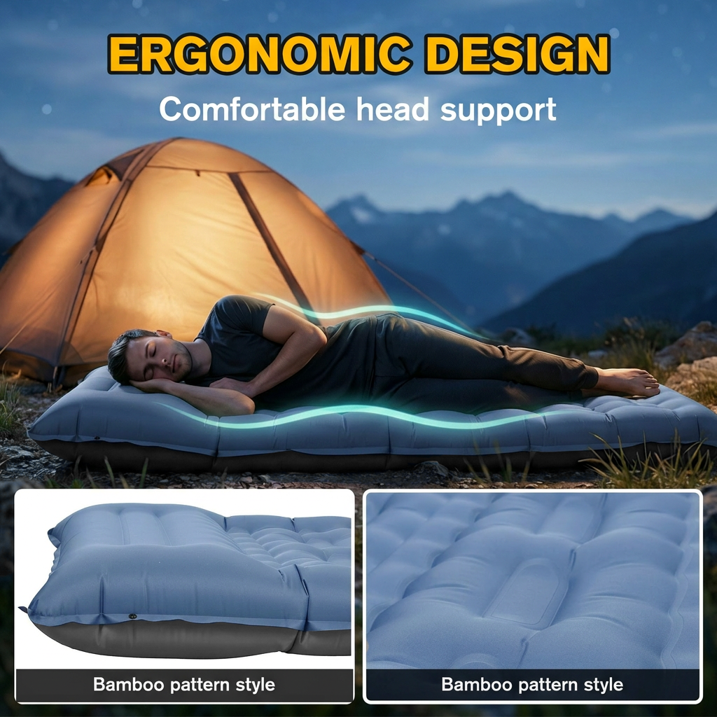 Merryhome Camping Sleeping Pad,Extra-Thick Camping Mat with Pillow,Built-in Foot Pump Inflatable Sleeping Pads Ultralight for Camping Backpacking Hiking Traveling Tent（Single,Blue）