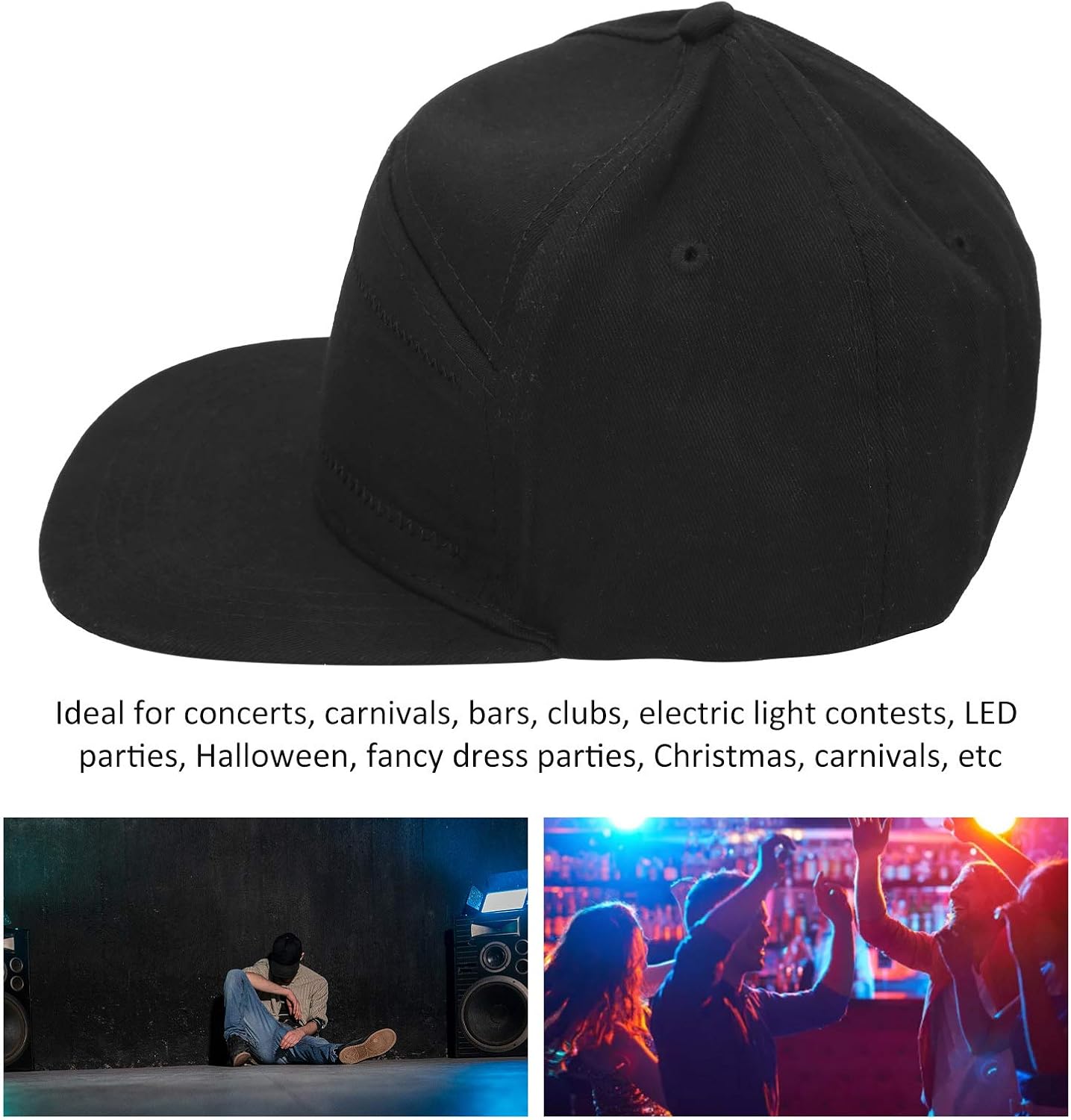 WHATOOK LED Display Cap Programmable Bluetooth App Controll Support Ios Phone System Glow DIY Edit Text Hat Baseball Cap for Outdoor Concert Carnival