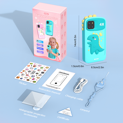 Hoofun Kids Smart Phone for Boys with 4.0" Large Touchscreen, 32G Card for Age 3-10 Kids Toys Cell Phone with Holographic Pyramid, Toddler Learning Toy, Dual Lens, Music Player