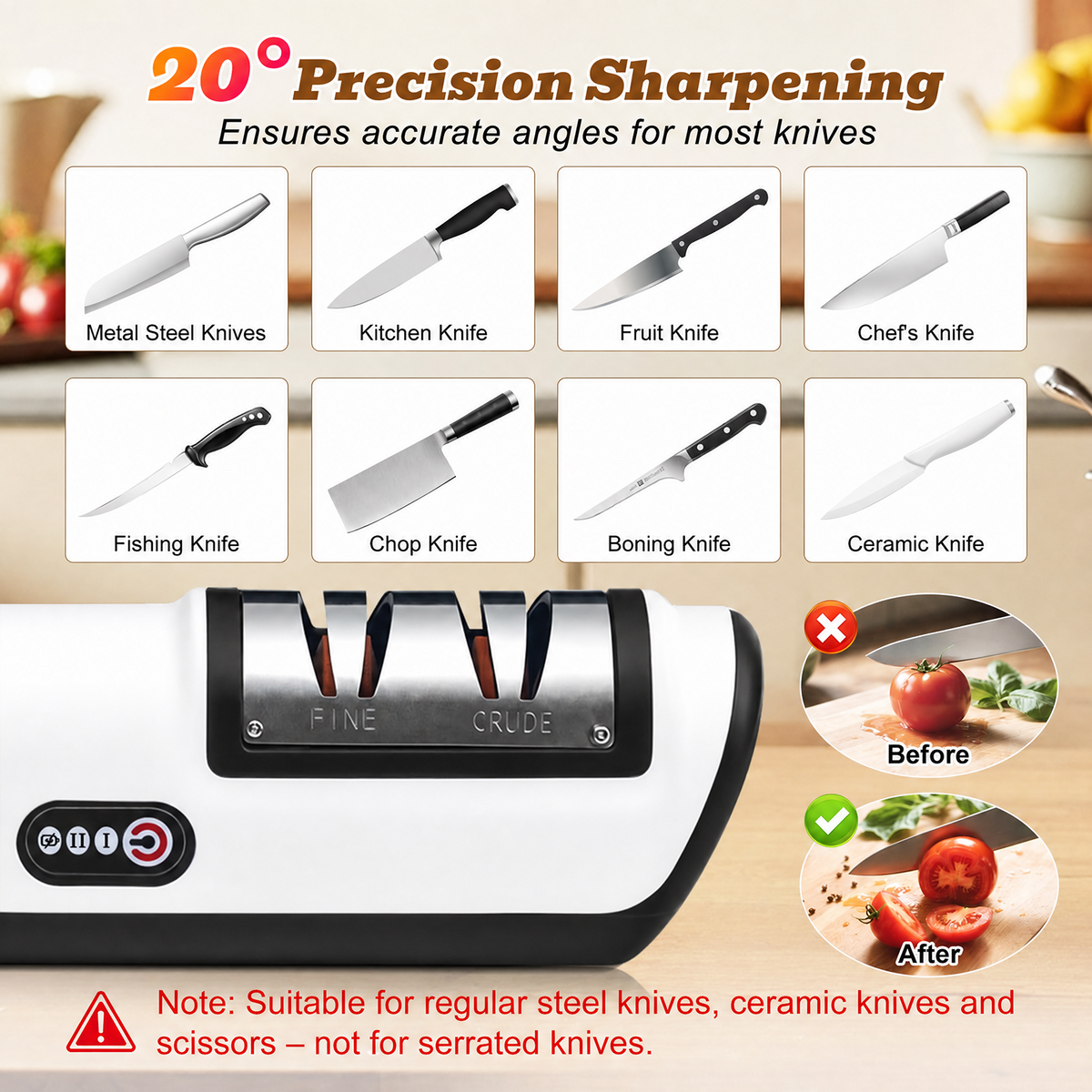 Merryhome 2026 Upgraded Electric Knife Sharpener,3-Stage High-speed Knife Sharpener - USB Charging Automatic Kitchen Gadget for Sharpening Knives,Kitchen Accessories(White)