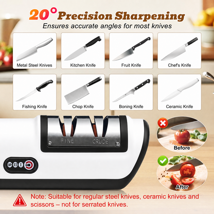 Merryhome 2026 Upgraded Electric Knife Sharpener,3-Stage High-speed Knife Sharpener - USB Charging Automatic Kitchen Gadget for Sharpening Knives,Kitchen Accessories(White)